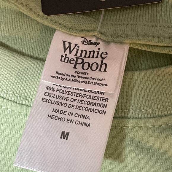 Disney Winnie The Pooh & Piglet Womens Medium Green T-Shirt Embroidered Flowers - Picture 6 of 12